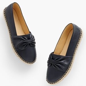 Talbots Women's Izzy Cinched Nappa Leather Slip-On Espadrilles Flat Loafer Black